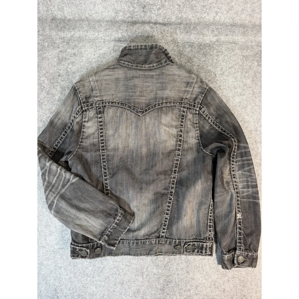 True Religion Jimmy Super T Denim Jacket Men's M Black Gray Horseshoe Y2K